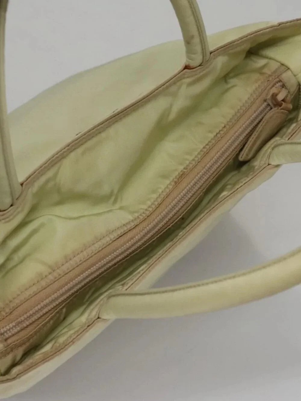 PRADA Hand Bag Nylon Beige Auth bs21346
